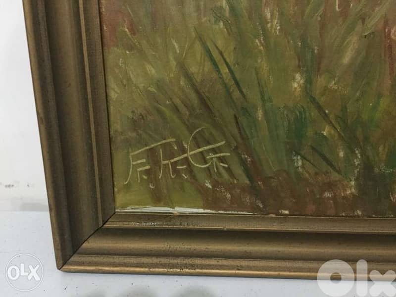 mid century European oil deer forest signed 3