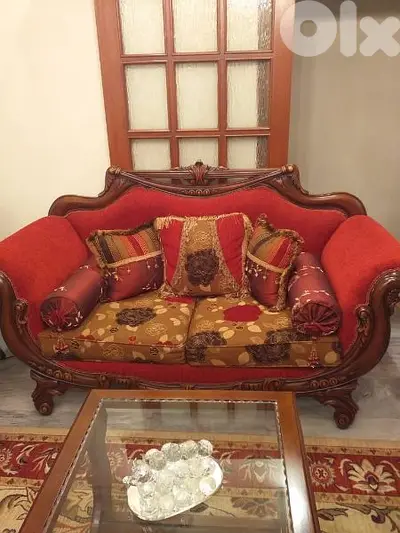 صالون ٤قطع خشب زان مستعمل بحالة جديدة