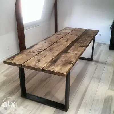 Rectangular metal and wood dining table طاولة سفرة خشب وحديد