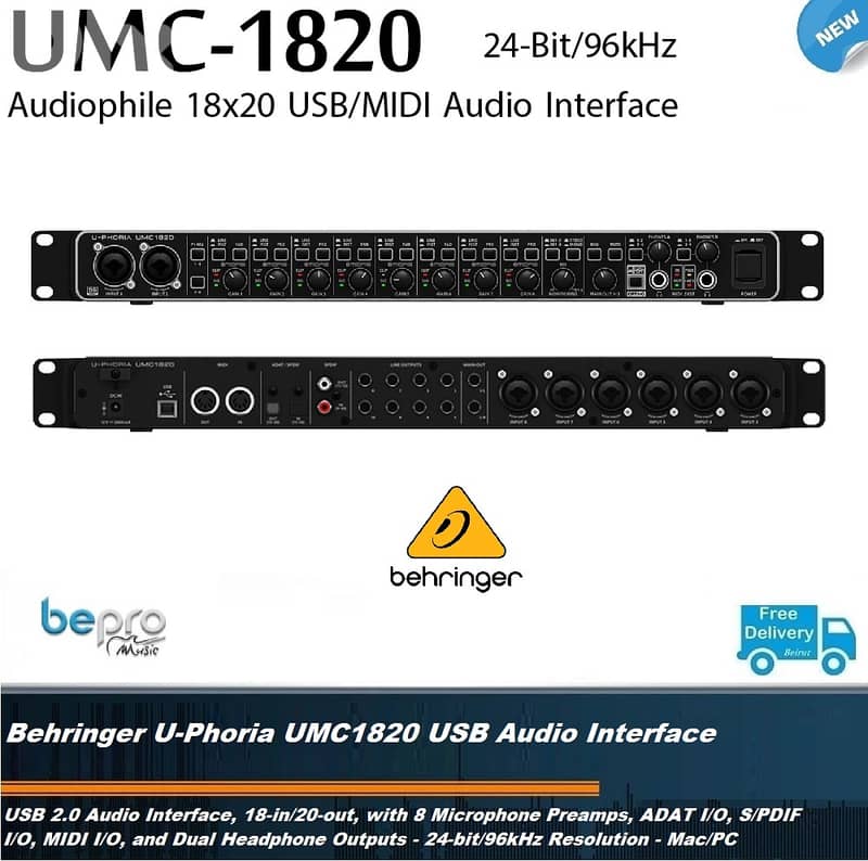 Behringer U-Phoria UMC1820 USB Audio Interface,18-in/20-out, 8 Preamp 0