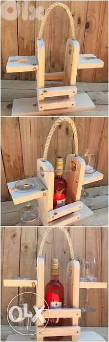 Hand bottle and glasses wood creative stand ستاند قنينة وكأس خشب