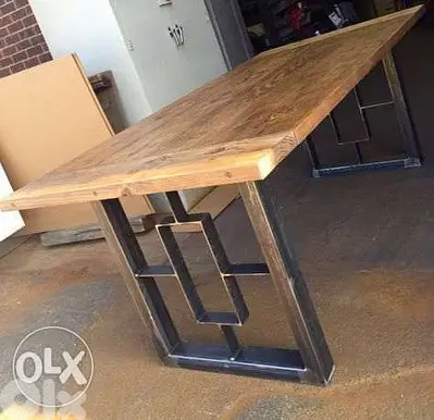 Old style wood and metal dining table طاولة سفرة ستايل قديم خشب وحديد