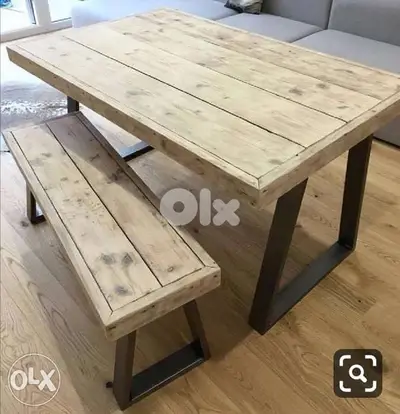 Steel and wood dining large table rustic 100x200 طاولة سفرة حديد وخشب
