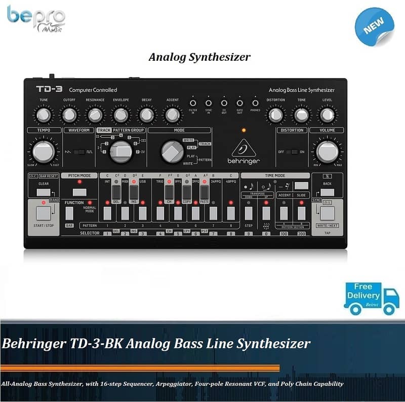 Behringer TD-3-BK Analog Bass Line Synthesizer with 16-step Sequencer 0