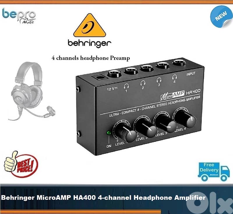 Behringer MicroAMP HA400 4-channel Headphone Amplifier,Studio Preamp 0
