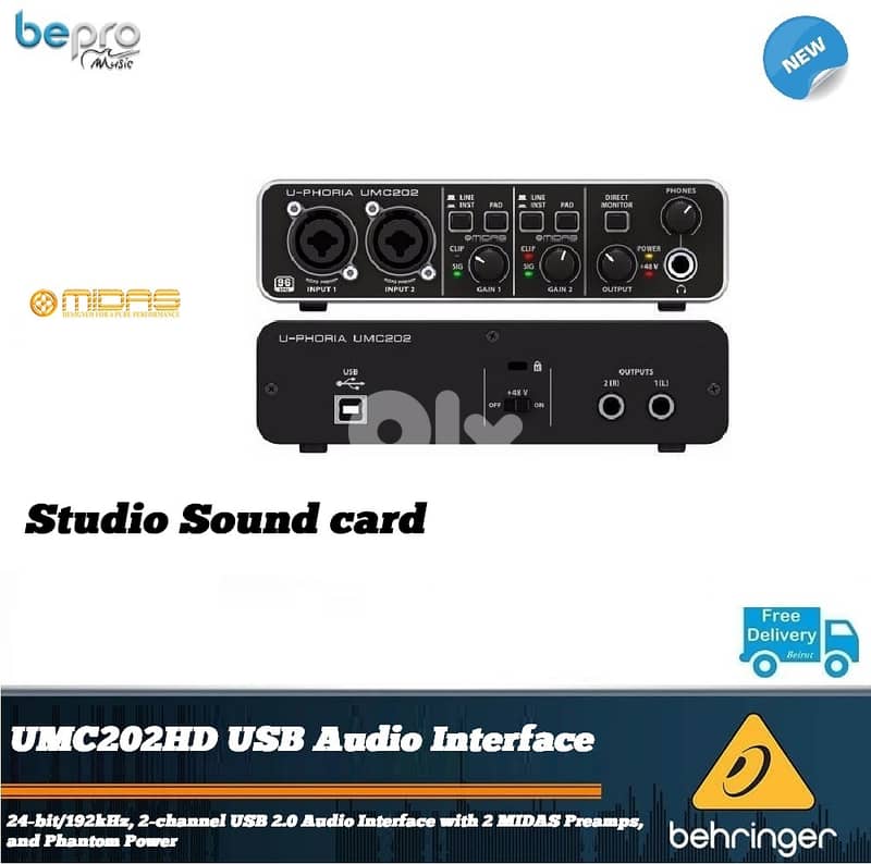 Behringer U-Phoria UMC202HD USB Audio Interface, Studio recording. 0