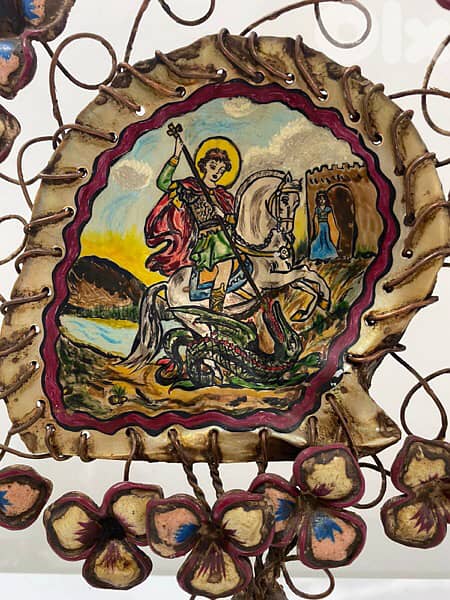 rare St. George’s Jerusalem 19th century icon mother of pearl 0