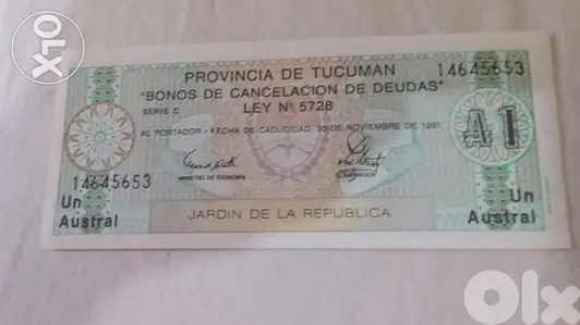 Tucuman Provincia in Argentina banknote before 1991