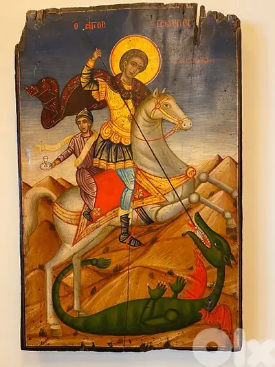 rare antique greeck 19th century icon St Georges