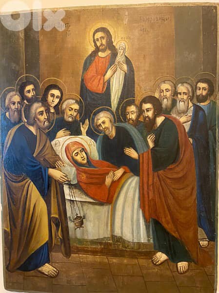 rare antique 19th century Russian icon dormition 0