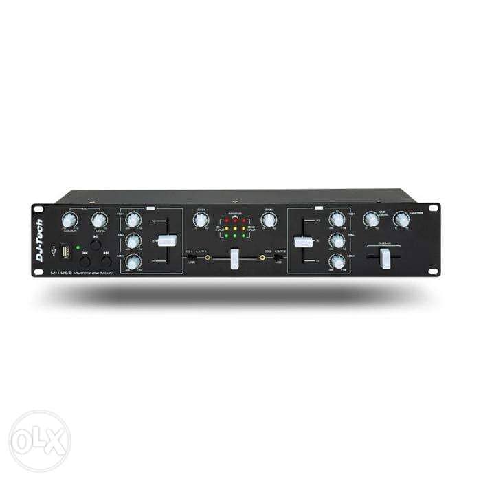 DJ Tech M1-USB 2 Channel Audio Mixer with Phono, Microphone, and USB 1