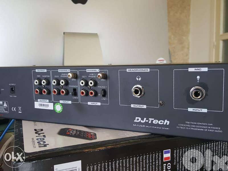 DJ Tech M1-USB 2 Channel Audio Mixer with Phono, Microphone, and USB 3
