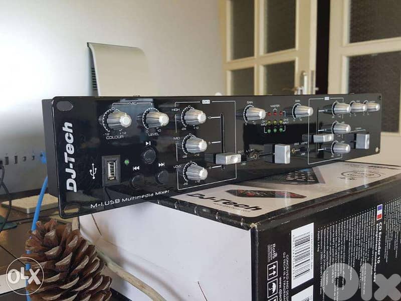 DJ Tech M1-USB 2 Channel Audio Mixer with Phono, Microphone, and USB 4