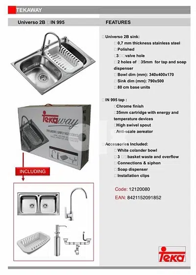 Brand New Tekaway Universo 2B Stainless Steel Sink