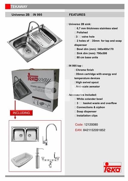 Brand New Tekaway Universo 2B Stainless Steel Sink 0