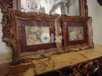 لوحة عدد٢ رسم زيتي فرنسي انتيك من الروائع مميز جدا  كادر خشب سعر لقطة
