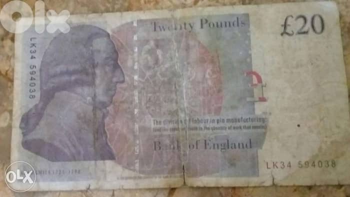 Twenty Great Britian Pound Memorial Banknote for Econmist Adam Smith 1