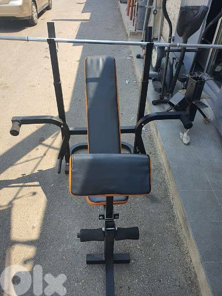 Adustable bench with adjustable rack with biceps stand flies and legs 1