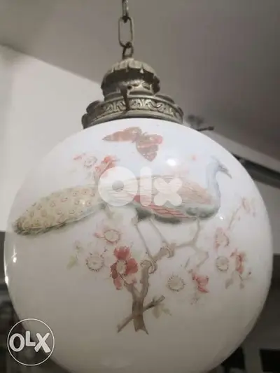 antique pair of opaline Chinese early 20th century chandelier