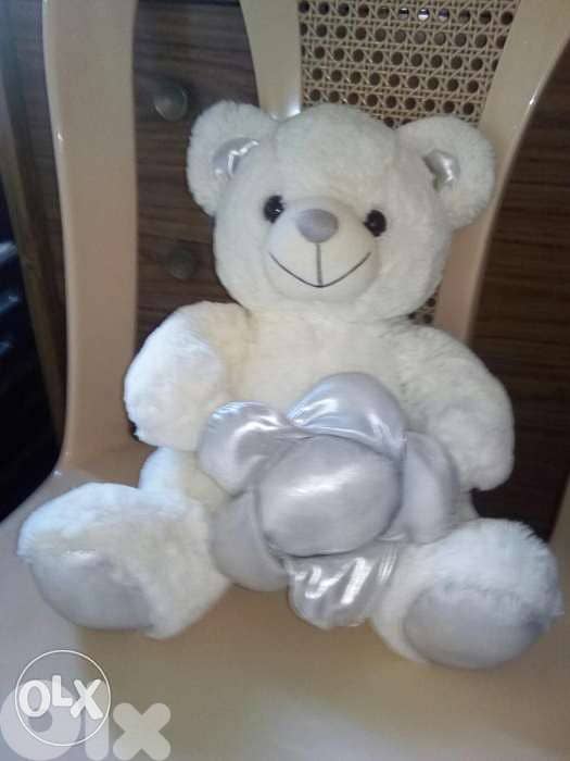 SILVER GRAY &WHITE BEAR, Height 40Cm has a flower as new plush toy=11$ 0