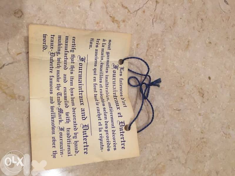 Vase Fourmaintraux et Dutertre avec certificat d’origine 75$ 2
