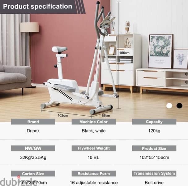 Dripex Cross Trainer Machine - 2in1 Elliptical Exercise Machine 8 lvls 6