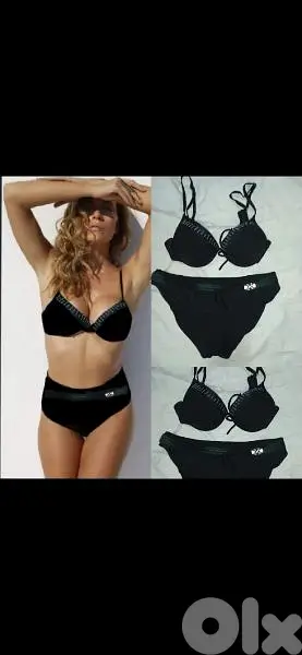 swimsuit black with green and strass trim s to xxL