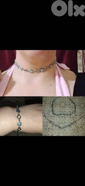 necklace set necklace & bracelet blue stone 0