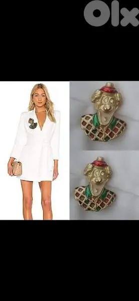 clown brooch gold with red and green vintage