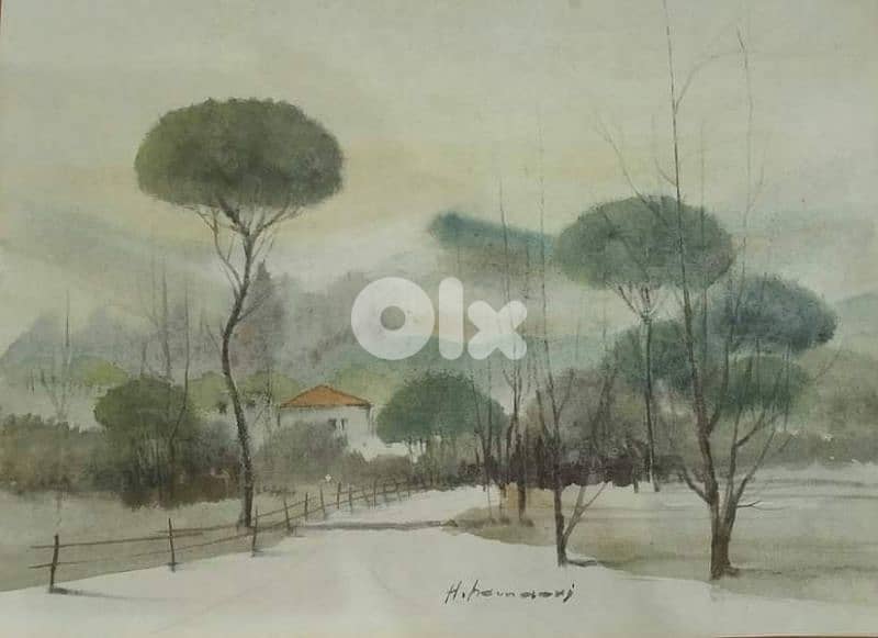 1980s watercolour by the lebanese artist Haidar Hamaoui 0