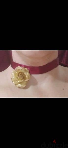 necklace choker red wine colour gold flower 0