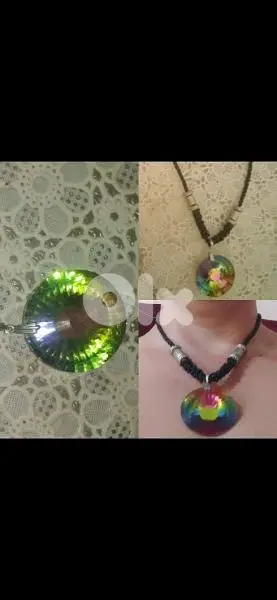 necklace big stone rainbow matching ring