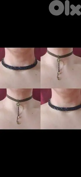 necklace choker black sequined or green army