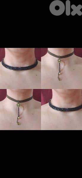 necklace choker black sequined or green army 0