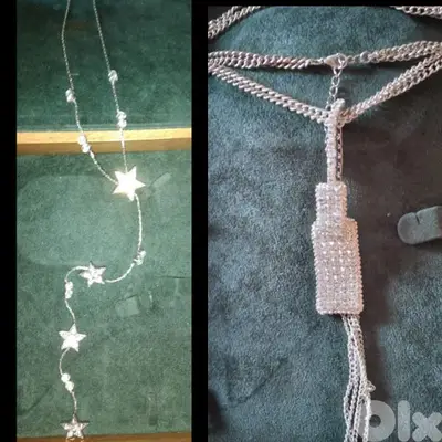 necklace only silver tone with strass