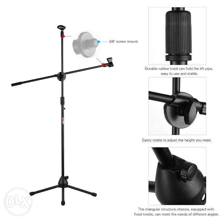 Tripod Microphone - Microphone Stand with 2 Boom Arm,Studio Mic Stand 3