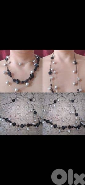 necklace black and silver long beads vintage 0