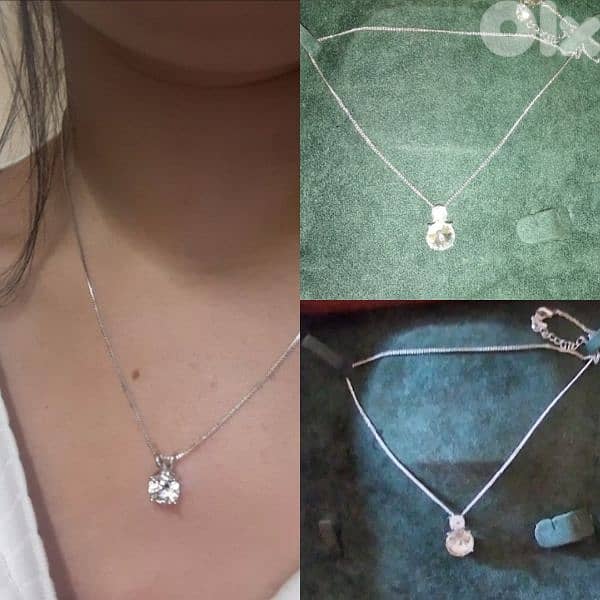 necklace silver tone chain with 3 stones zirkon 0