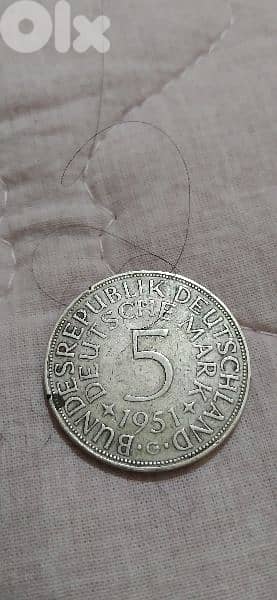 German  Silver Coin Five Marks  Memorail year 1957 1