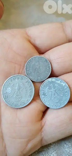 Nazi German WW 2 Set of Three coins years 1940 to 1945