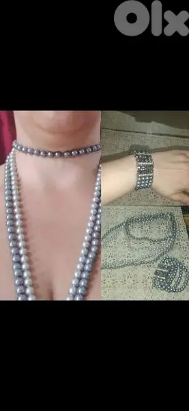 necklace set 2 necklaces and big bracelet pearl grey