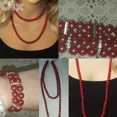 necklace set Vintage red pearl necklace and bracelet