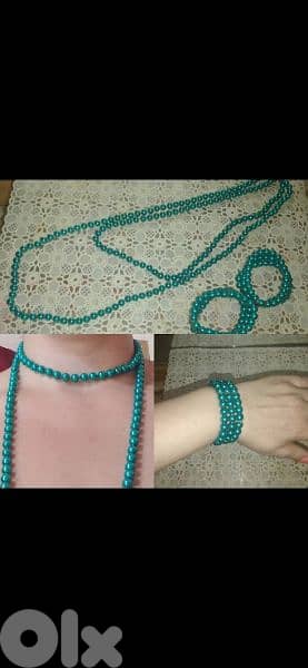 necklace green emerald set pearl necklace+2bracelets 0