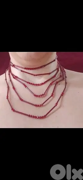 necklace dark red beads sequined  vintage