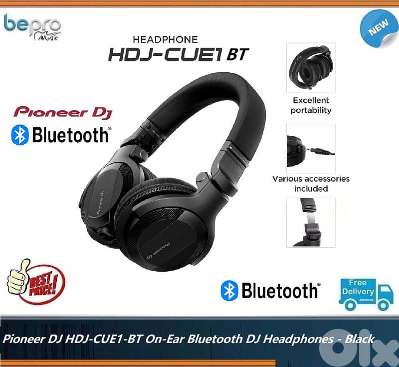 Pioneer DJ HDJ-CUE1-BT On-Ear Bluetooth DJ Headphones - Black 0