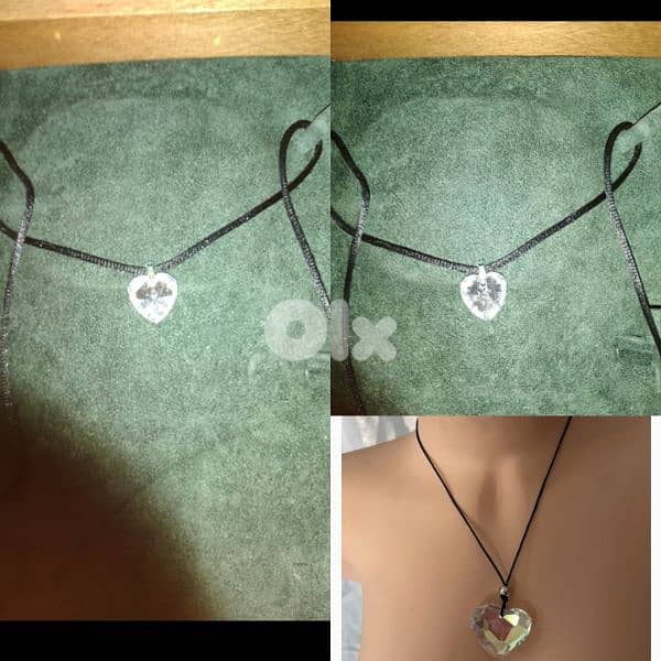necklace heart shape crystal pendant on satin 0