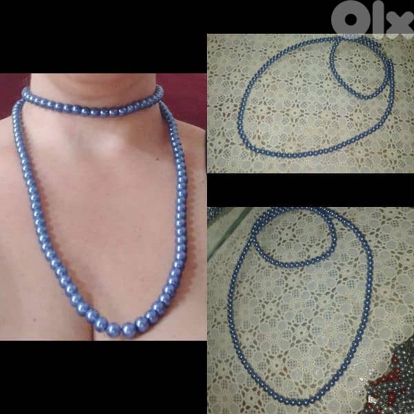 necklace blue pearl long necklace 0