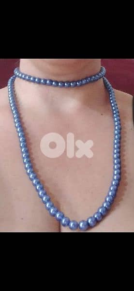 necklace blue pearl long necklace 2