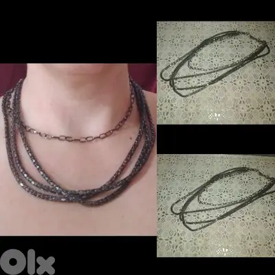necklace 4 layers grey chain necklace