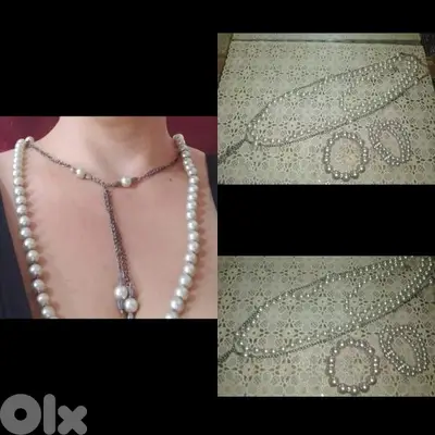 necklace silver colour pearl with bracelet